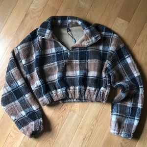 Cropped crewneck zip up sweater